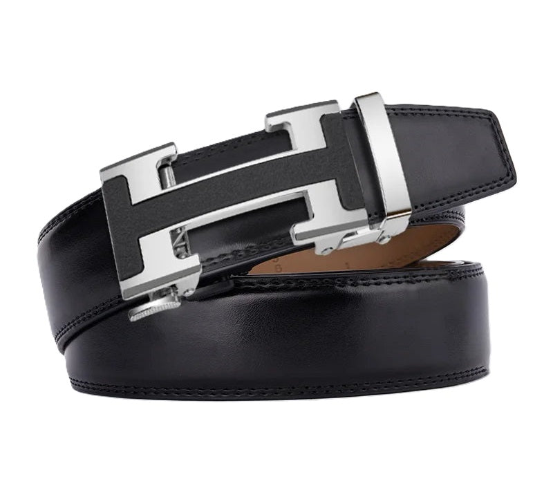 Leather Ratchet Belt with Alloy Automatic Buckle – Inspired by Hermès